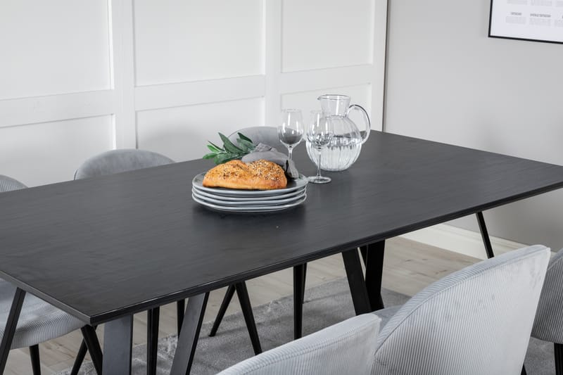 Marina Spisebordssæt 180 cm Rektangul�ær med 6 Velvet Stole - Svart - Møbler - Borde - Spisebordssæt