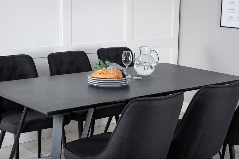 Marina Spisebordssæt 180 cm Rektangul�ær med 6 Velvet Stole - Svart - Møbler - Borde - Spisebordssæt