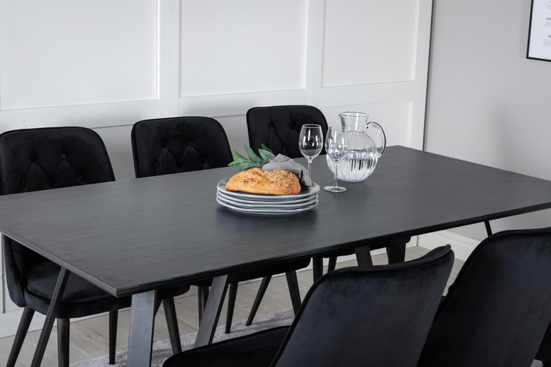 Marina Spisebordssæt 180 cm Rektangul�ær med 6 Velvet Stole - Svart - Møbler - Borde - Spisebordssæt