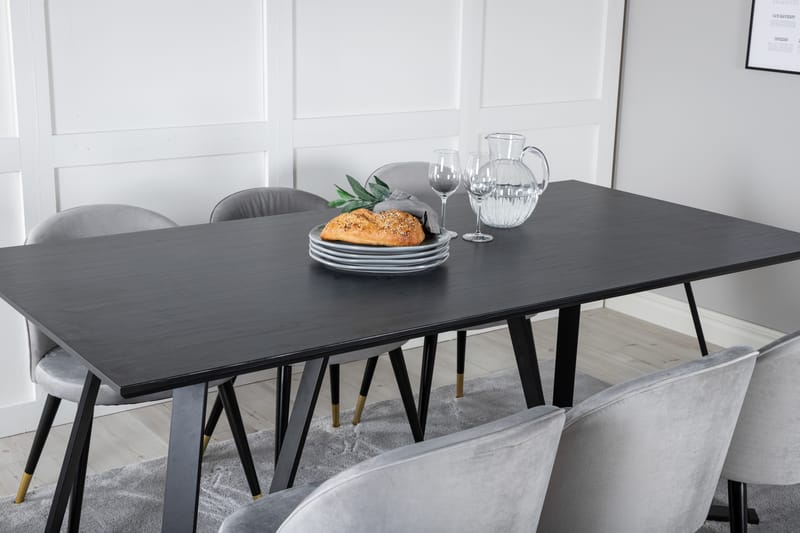 Marina Spisebordssæt 180 cm Rektangul�ær med 6 Velvet Stole - Svart - Møbler - Borde - Spisebordssæt