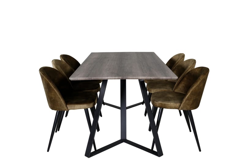 Marina Spisebordssæt 180 cm Rektangulær med 6 Velvet Stole, Svart