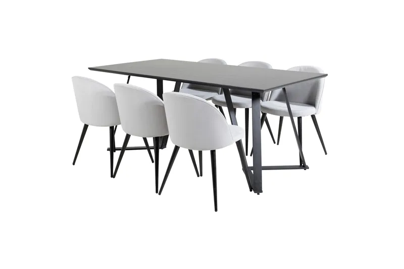 Marina Spisebordssæt 180 cm Rektangulær med 6 Velvet Stole - Svart - Møbler - Borde - Spisebordssæt