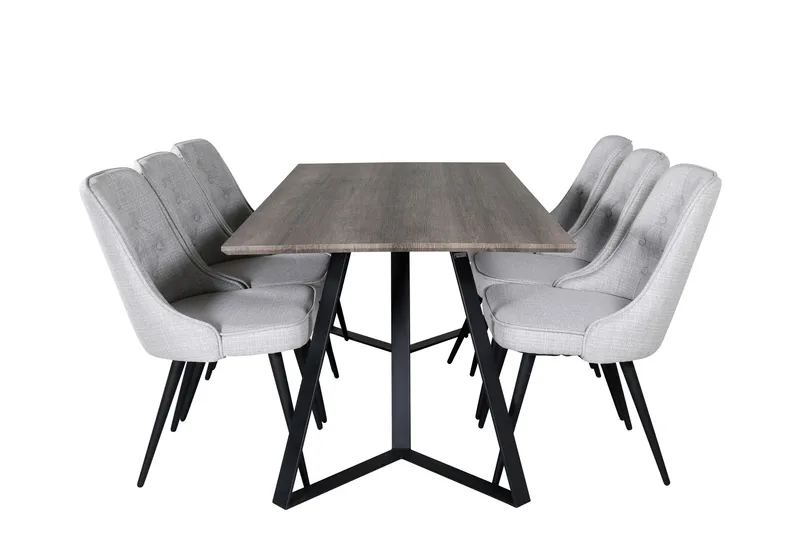 Marina Spisebordssæt 180 cm Rektangulær med 6 Velvet Stole, Svart