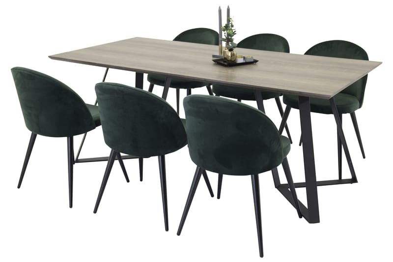 Marina Spisebordssæt 180 cm Rektangulær med 6 Velvet Stole - Svart - Møbler - Borde - Spisebordssæt