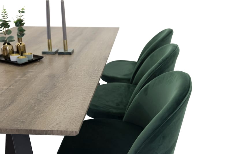 Marina Spisebordssæt 180 cm Rektangulær med 6 Velvet Stole - Svart - Møbler - Borde - Spisebordssæt