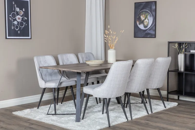 Marina Spisebordssæt 180 cm Rektangulær med 6 Velvet Stole - Svart - Møbler - Borde - Spisebordssæt