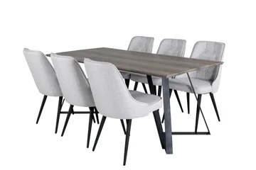 Marina Spisebordssæt 180 cm Rektangulær med 6 Velvet Stole - Svart - Møbler - Borde - Spisebordssæt