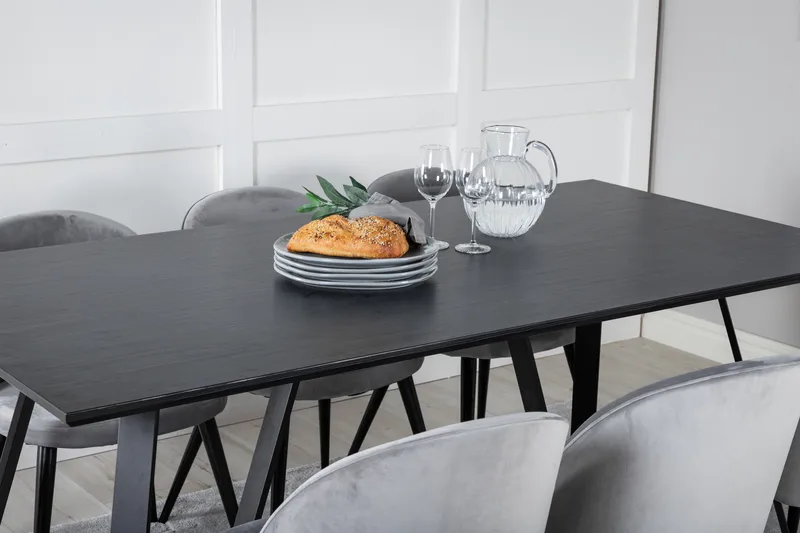 Marina Spisebordssæt 180 cm Rektangulær med 6 Velvet Stole - Svart - Møbler - Borde - Spisebordssæt