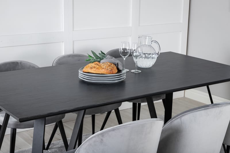 Marina Spisebordssæt 180 cm Rektangulær med 6 Velvet Stole - Svart - Møbler - Borde - Spisebordssæt