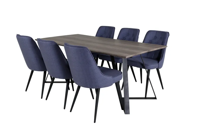 Marina Spisebordssæt 180 cm Rektangulær med 6 Velvet Stole - Svart - Møbler - Borde - Spisebordssæt