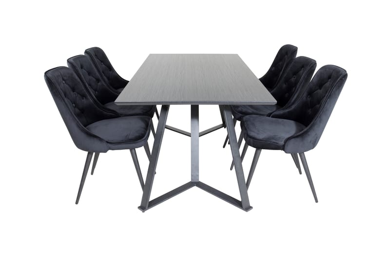 Marina Spisebordssæt 180 cm Rektangulær med 6 Velvet Stole, Svart
