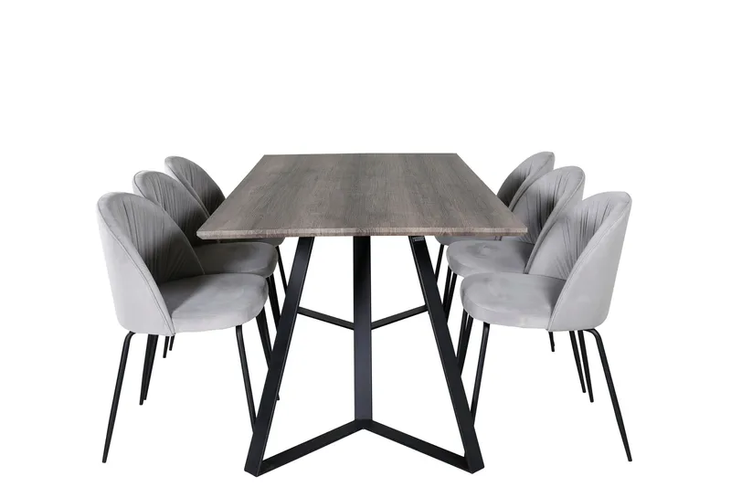 Marina Spisebordssæt 180 cm Rektangulær med 6 Wrinkles Stole, Svart