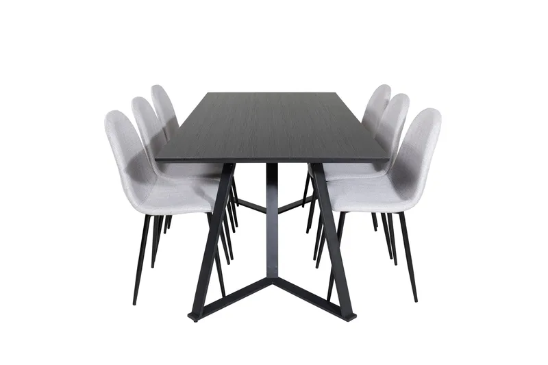 Marina Spisebordssæt 180 cm Rektangulær med 6 Polar Stole, Svart