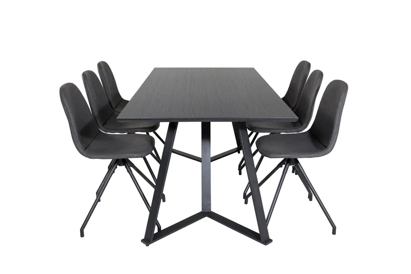 Marina Spisebordssæt 180 cm Rektangulær med 6 Polar Stole, Svart