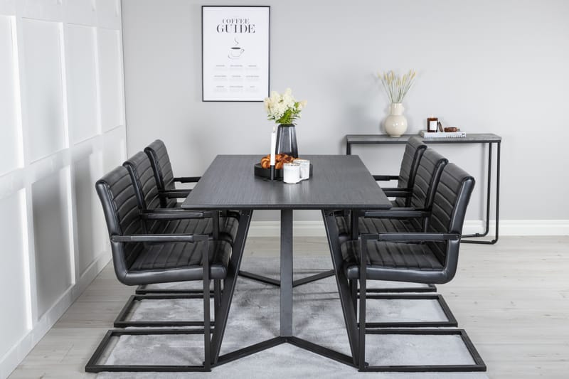 Marina Spisegruppe 180 cm Rektangulær med 6 Art Stole - Sort - Møbler - Borde - Spisebordssæt