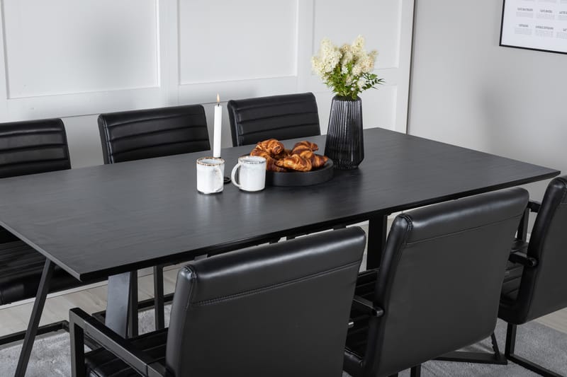 Marina Spisegruppe 180 cm Rektangulær med 6 Art Stole - Sort - Møbler - Borde - Spisebordssæt