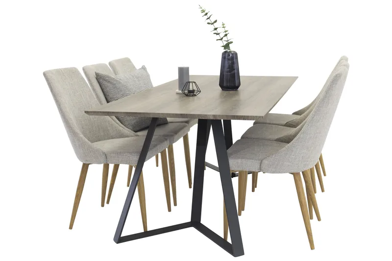 Marina Spisegruppe 180 cm Rektangulær med 6 Leone stole, Svart