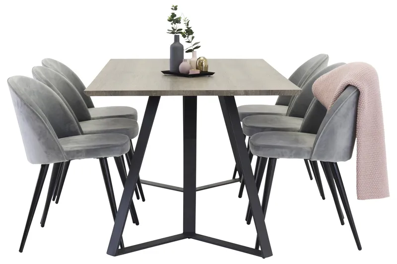 Marina Spisesæt 180 cm Rektangulært med 6 Velvet Fløjl Spisebordsstole, Svart