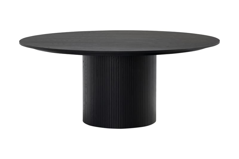 Matgrupp Bark Kopparbo Runt Stort Matbord 180 cm Svart med 4 Sawako Greige Stolar Sort|Greige - Møbler - Borde - Spisebordssæt