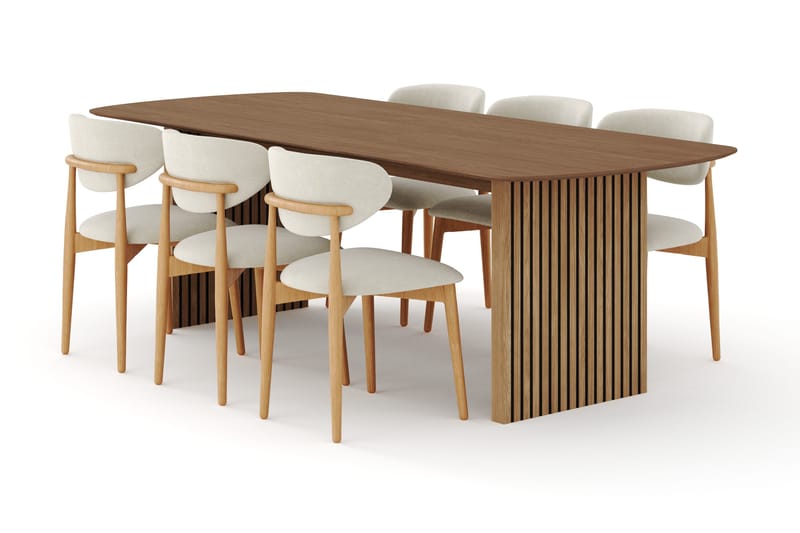 Matgrupp Bark Richeto med Molly stolar Ek/beige - Møbler - Borde - Spisebordssæt