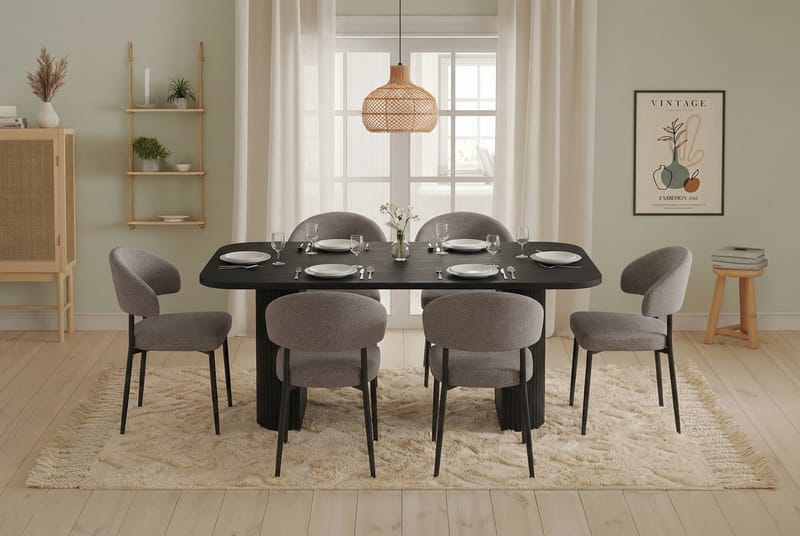 Matgrupp Bark Svart|Greige - Møbler - Borde - Spisebordssæt