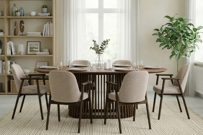 Matgrupp Bark Valnöt|Greige - Møbler - Borde - Spisebordssæt