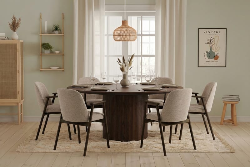 Matgrupp Bark Valnöt|Greige - Møbler - Borde - Spisebordssæt
