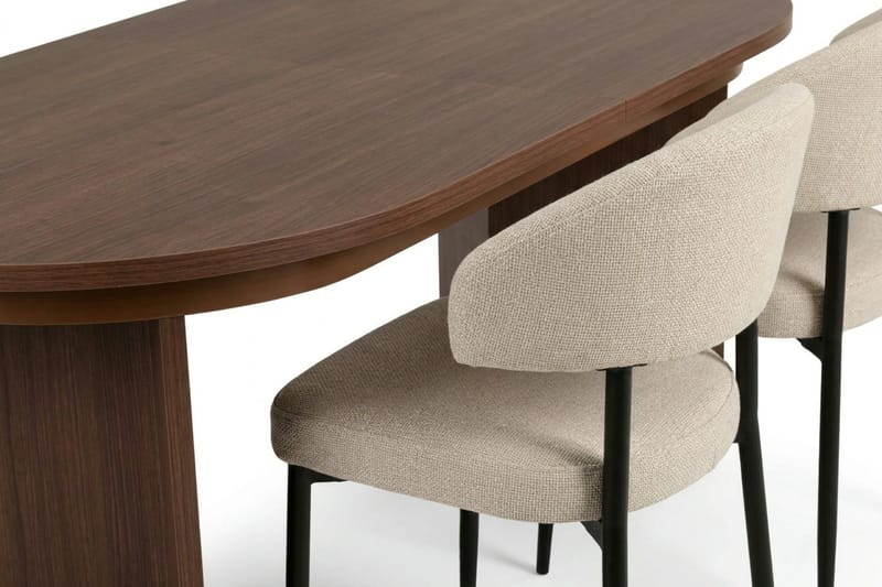 Matgrupp Nordure Beige/Svart - Valnød - Møbler - Borde - Spisebordssæt