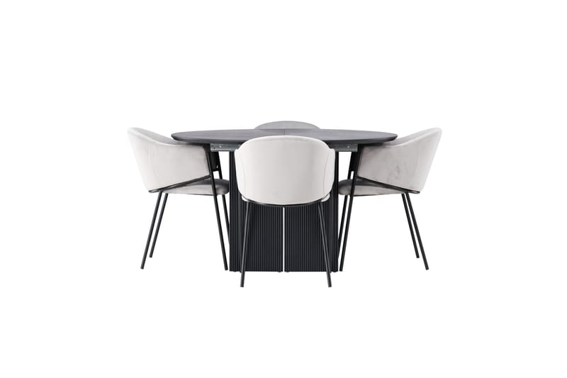 Matilda Spisegruppe 130 cm Rund med 4 Evelina stole, Svart