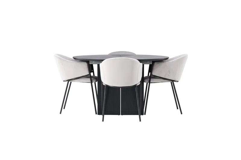 Matilda Spisegruppe 130 cm Rund med 4 Evelina stole, Svart