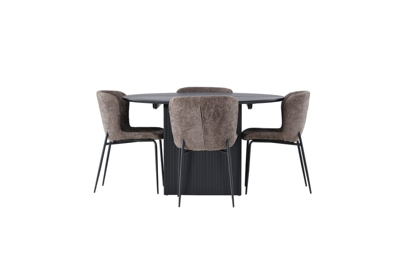 Matilda Spisegruppe 130 cm Rund med 4 Modesto stole - Svart - Møbler - Borde - Spisebordssæt