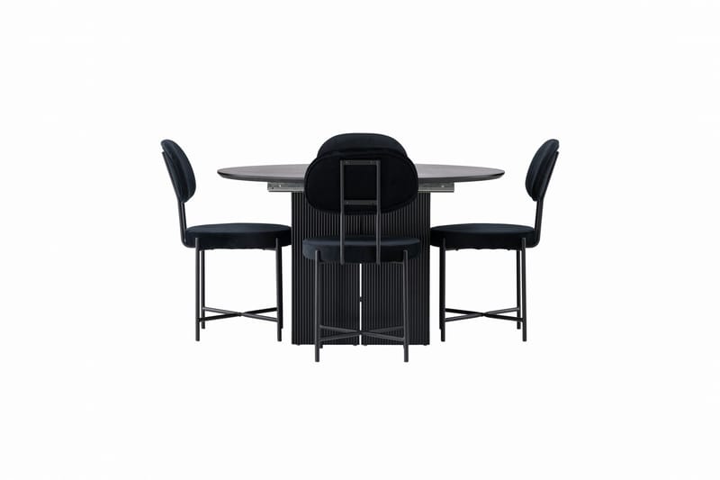 Matilda Spisegruppe 130 cm Rund med 4 Stella stole, Svart