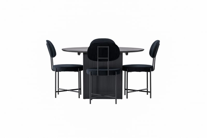 Matilda Spisegruppe 130 cm Rund med 4 Stella stole - Svart - Møbler - Borde - Spisebordssæt