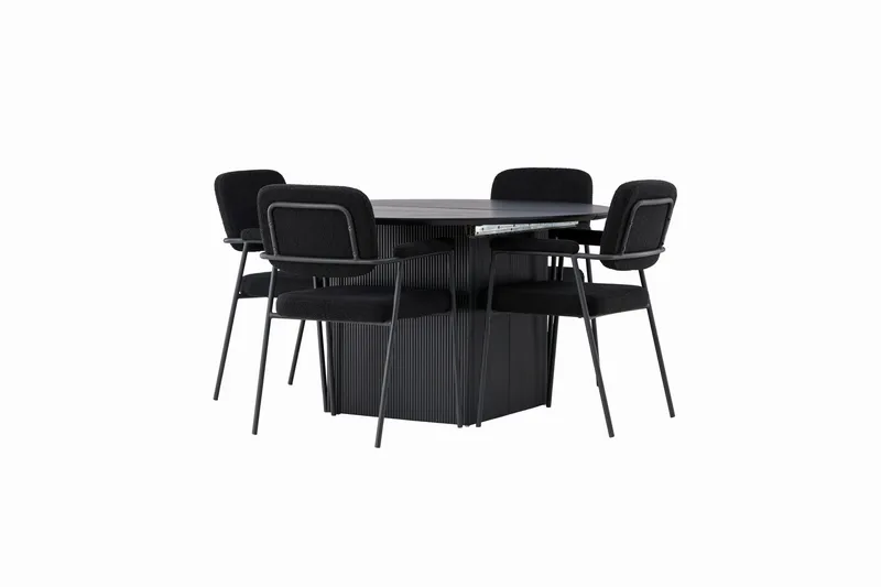 Matilda Spisegruppe 130 cm Rund med 4 Yesterday stole - Sort - Møbler - Borde - Spisebordssæt
