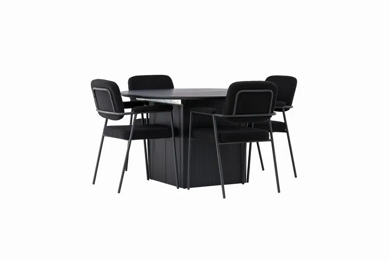Matilda Spisegruppe 130 cm Rund med 4 Yesterday stole - Sort - Møbler - Borde - Spisebordssæt