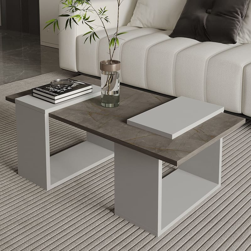 Matris Sofabord 90x37x46,6 cm - Gordion Marble og grå - Møbler - Borde - Sofabord