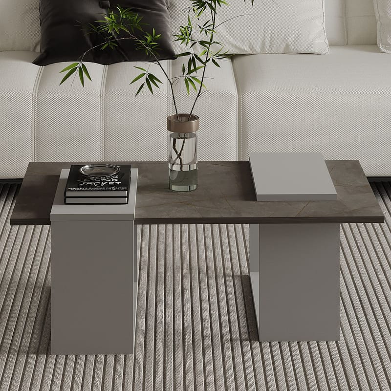 Matris Sofabord 90x37x46,6 cm - Gordion Marble og grå - Møbler - Borde - Sofabord