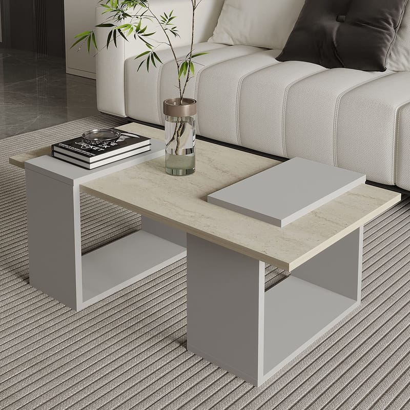 Matris Sofabord 90x37x46,6 cm - Grey og Travertine - Møbler - Borde - Sofabord
