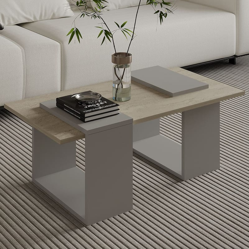 Matris Sofabord 90x37x46,6 cm - Grey og Travertine - Møbler - Borde - Sofabord