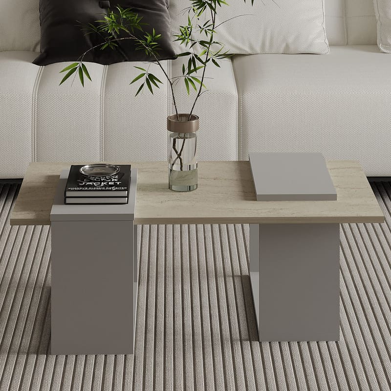 Matris Sofabord 90x37x46,6 cm - Grey og Travertine - Møbler - Borde - Sofabord