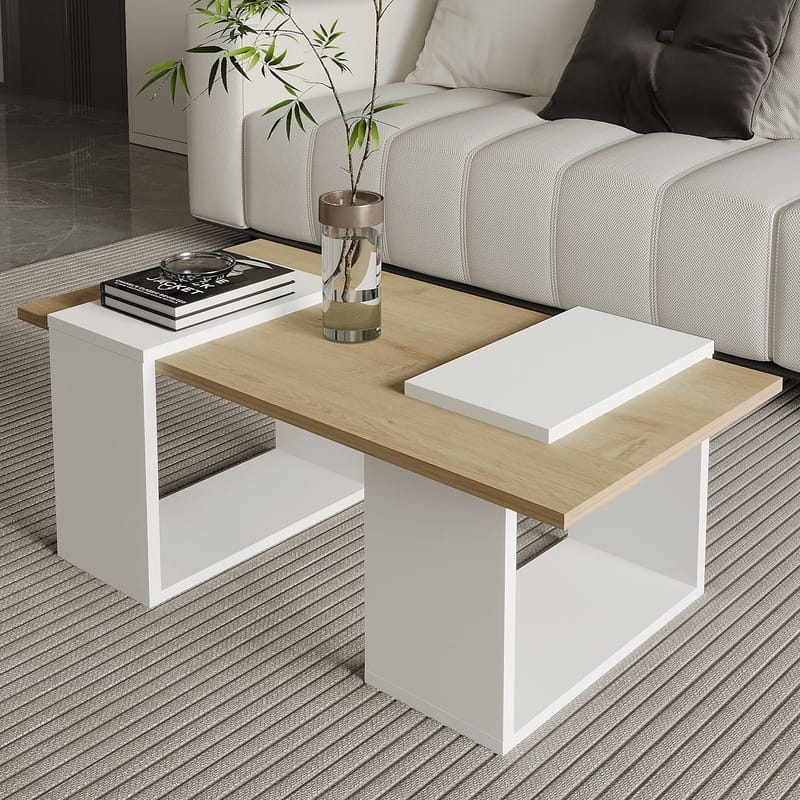 Matris Sofabord 90x37x46,6 cm - Hvid og safir-eg - Møbler - Borde - Sofabord