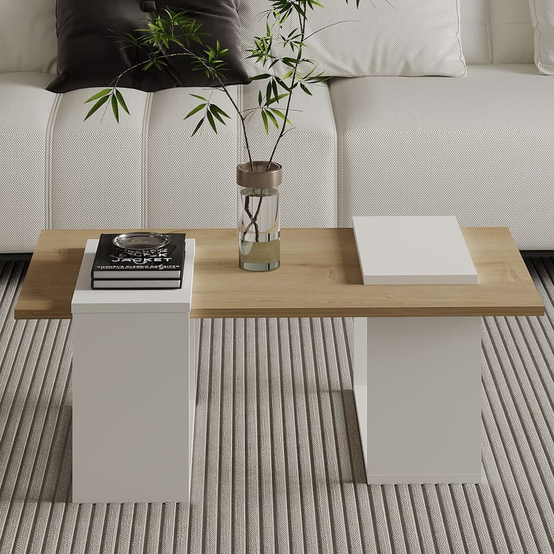 Matris Sofabord 90x37x46,6 cm - Hvid og safir-eg - Møbler - Borde - Sofabord