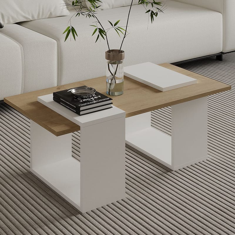 Matris Sofabord 90x37x46,6 cm - Hvid og safir-eg - Møbler - Borde - Sofabord