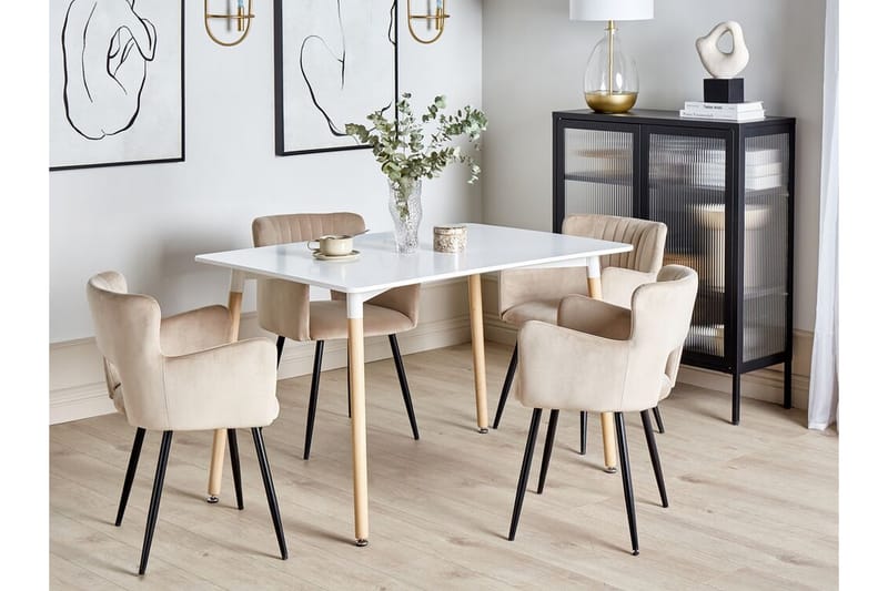 Medvina Spisebord 80x120 cm - Hvid/Lysebrun - Møbler - Borde - Spisebord og køkkenbord