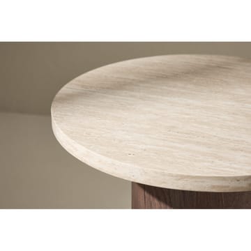 Megg 50 cm Rundt Sofabord i Sten med Træunderstel - Beige - Møbler - Borde - Sofabord