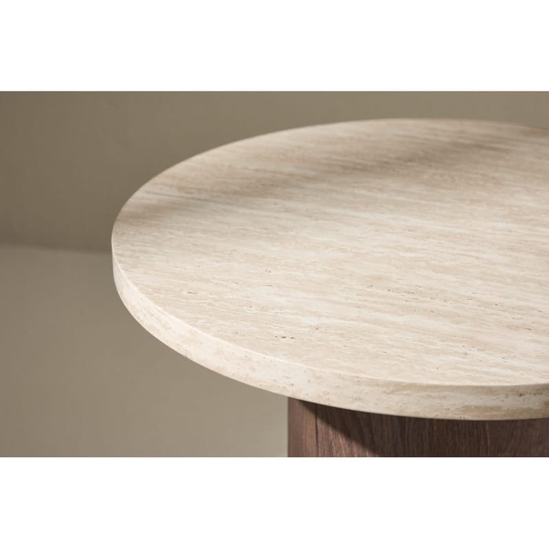 Megg 50 cm Rundt Sofabord i Sten med Træunderstel - Beige - Møbler - Borde - Sofabord
