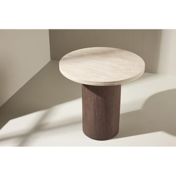 Megg 50 cm Rundt Sofabord i Sten med Træunderstel - Beige - Møbler - Borde - Sofabord