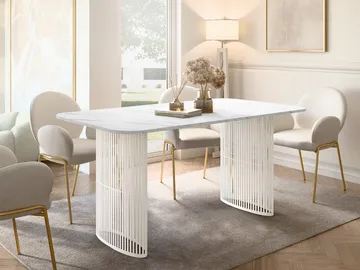 Mirion Spisebord udtrækkeligt 160-236 cm - beige / hvid marmor - Møbler - Borde - Spisebord og køkkenbord