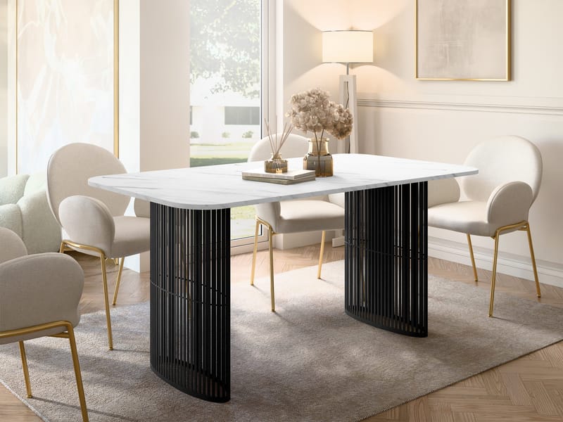 Mirion Spisebord udtrækkeligt 160-236 cm - sort / hvid marmor - Møbler - Borde - Spisebord og køkkenbord