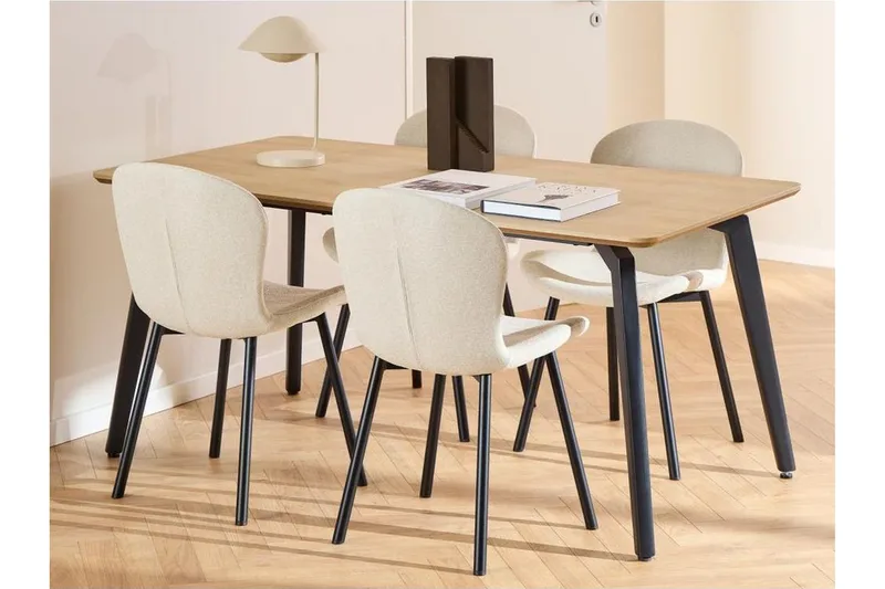 Motona Spisegruppe 160 Cm + 4 Amrita Spisestuestole, Sort/Beige